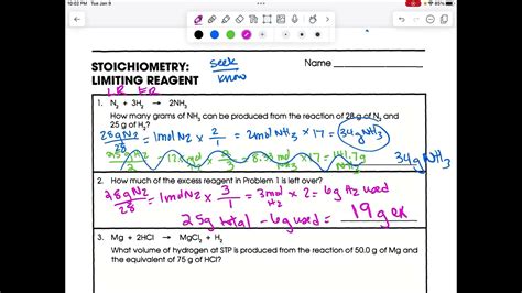 Image result for Stoichiometry Limiting Reagent Worksheet Answers