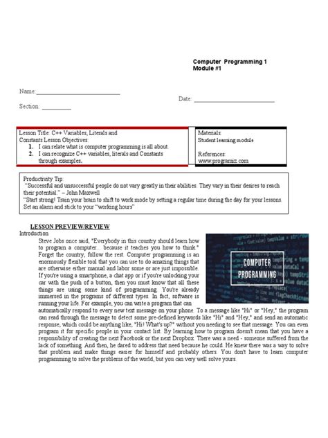 Toradh íomhá ar Introduction to Computer Programing Chapter One
