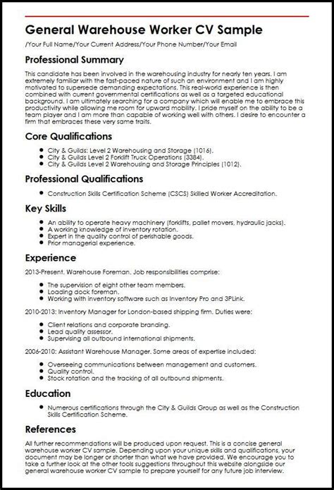 Image result for Warehouse Operative CV Examples