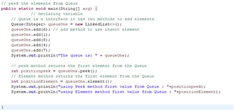Image result for Peek Queue Java