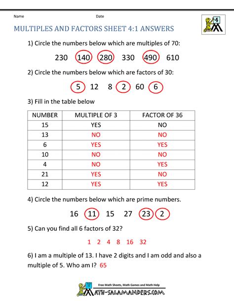 Image result for 4th Grade Math Multiples Worksheet