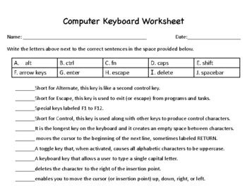 Image result for Computer Keyboard Worksheet