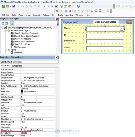 Toradh íomhá ar Application.InputBox Drop Down VBA