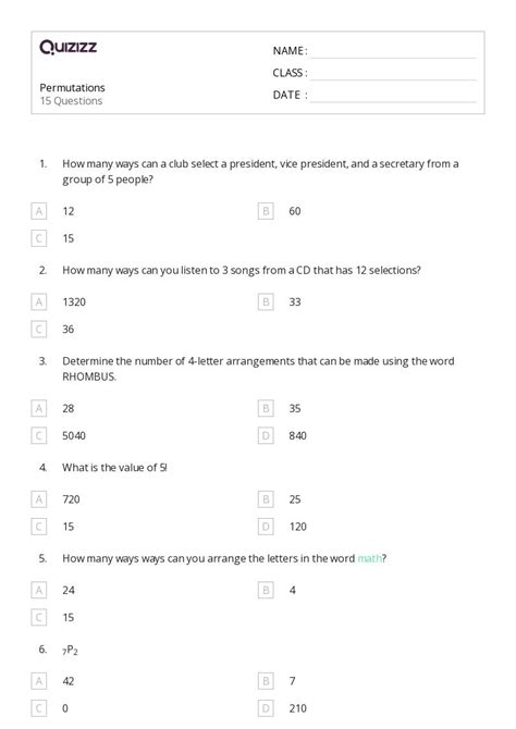 Permutation Word Problems Worksheet に対する画像結果