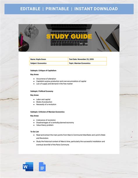 Image result for Study Guide Outline Template
