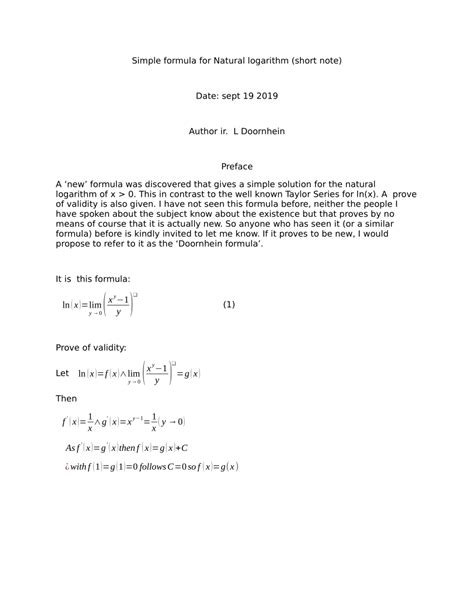 Image result for Natural Logarithm Formula