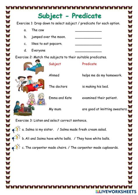 Image result for Complete Subject and Predicate Worksheets