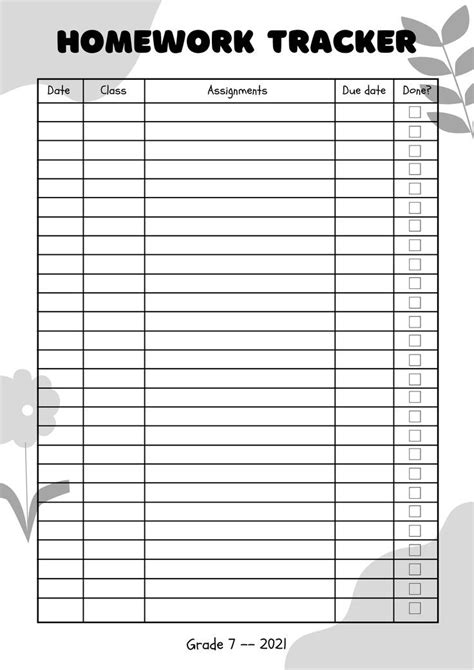 Printable Homework Tracking Sheet に対する画像結果