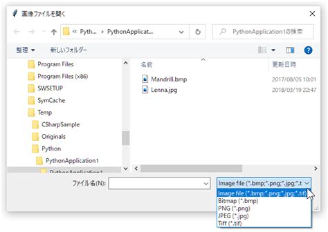 Python File Dialog に対する画像結果