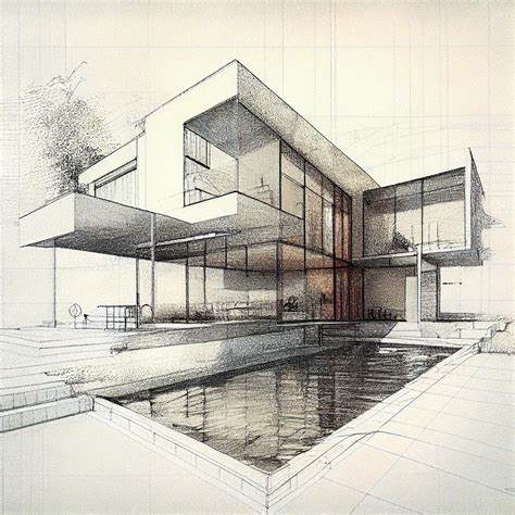 Premium Photo | Luxury house architecture drawing sketch plan blueprint