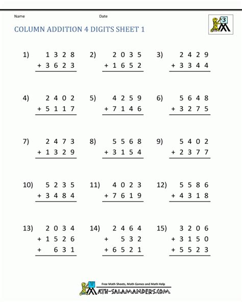Image result for Fourth Grade Math Addition Worksheets