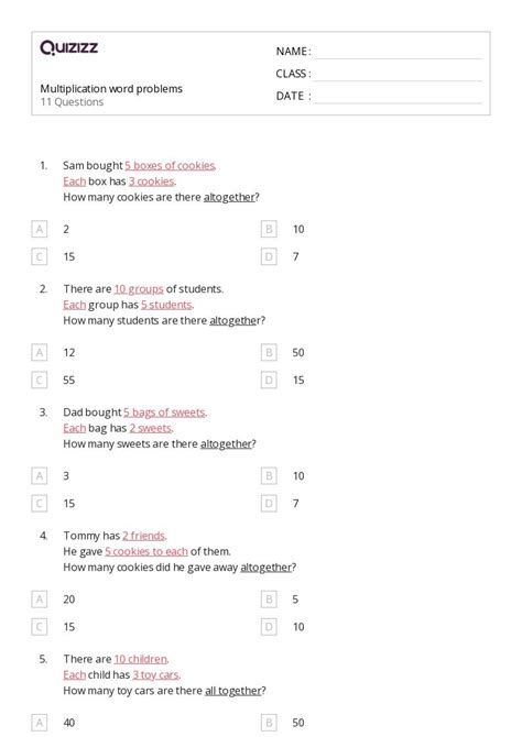 Multiplication Word Problem Worksheet Class 2 に対する画像結果