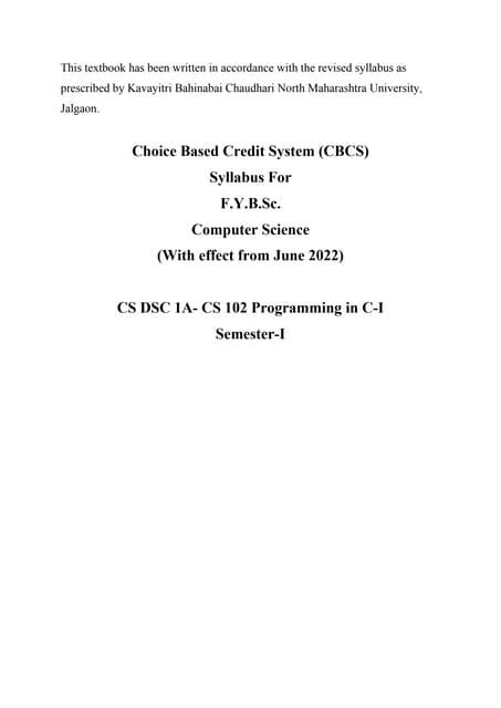 Toradh íomhá ar C Programming 1 Sem Syllabus