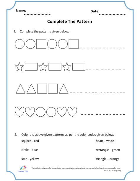 Image result for Printable Pattern Worksheets