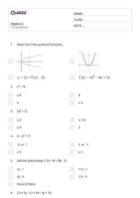 Afbeeldingsresultaten voor Algebra 2 Worksheets Printable