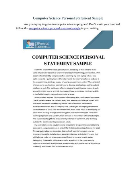 Image result for Personal Statement Examples for Computer Scicne