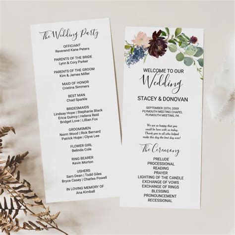 Toradh íomhá ar wedding program examples