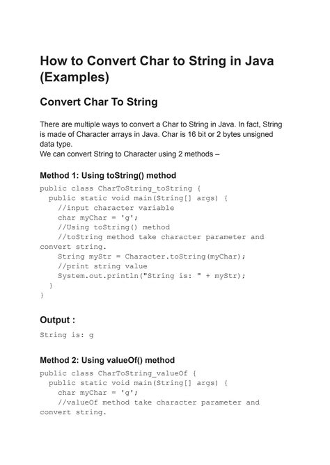 Image result for How to Tranform From String to Char in Java