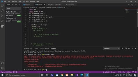 Toradh íomhá ar Vscode Numpy Install