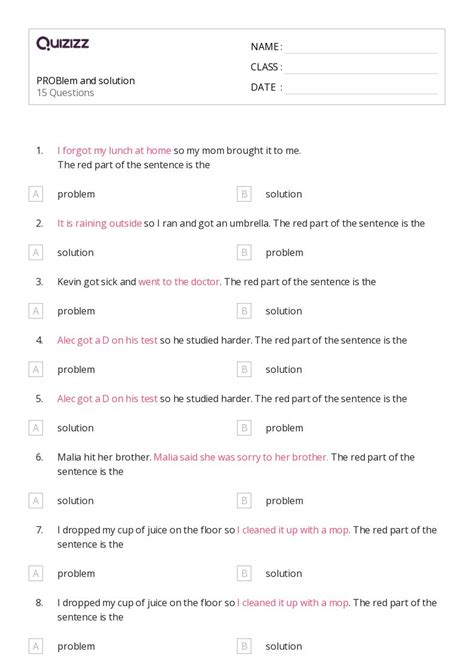 Image result for Problem and Solution Worksheet for Kids