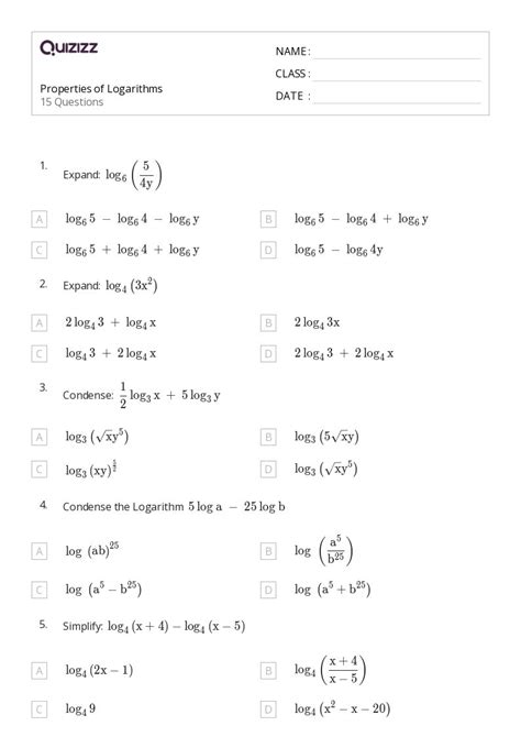 Toradh íomhá ar Logarithm Properties Table