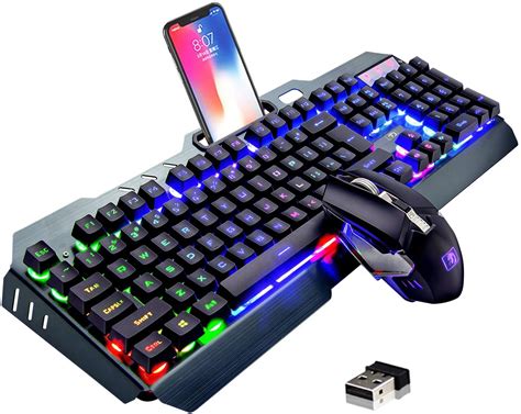 Wireless Keyboard and Mouse,Rainbow LED Backlit Rechargeable Keyboard ...