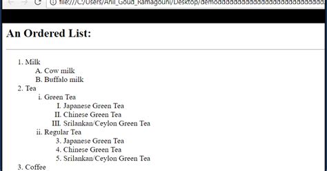 Image result for Ordered List HTML Example
