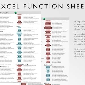 Image result for Excel Functions Cheat Sheet