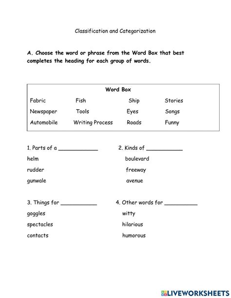 Image result for Classifying Worksheet
