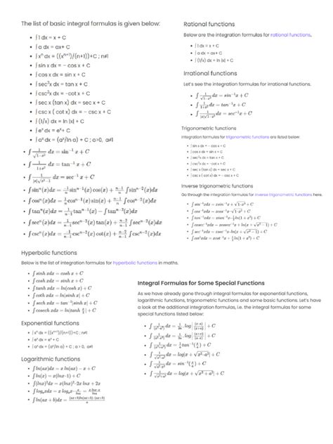 Image result for Integration Formulas
