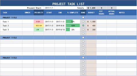 EXCEL of Project Task List Template.xlsx | WPS Free Templates