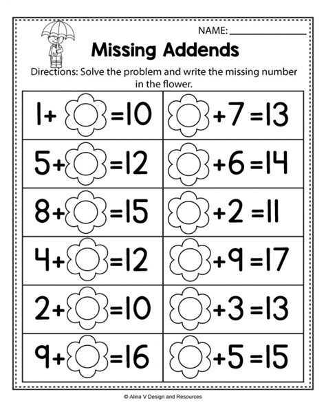 Afbeeldingsresultaten voor Missing Addend Worksheet First Grade