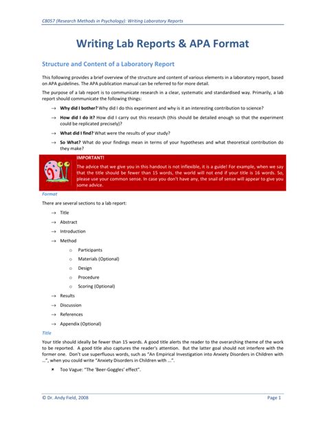 Image result for APA Lab Report Example