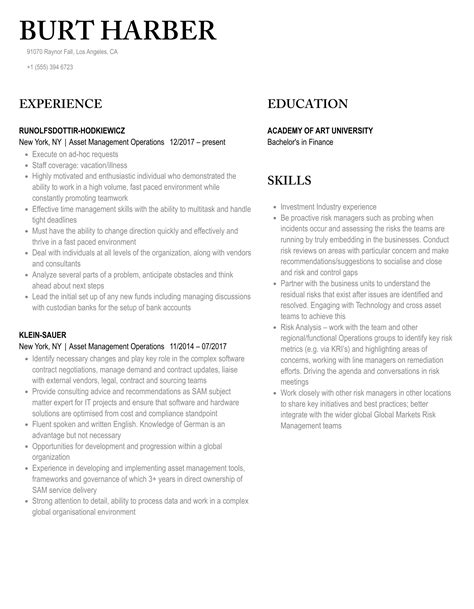 Image result for Asset Management Resume Sample