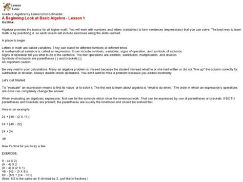 Image result for Beginning Algebra Lessons