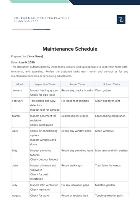 Image result for Maintenance Work Schedule Template