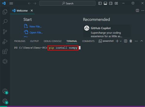 Toradh íomhá ar Vscode Numpy Install