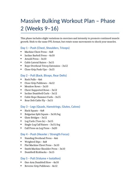 Massive Bulking Workout Plan Phase2 | PDF