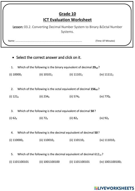 Afbeeldingsresultaten voor Binary to Decimal Number Worksheet