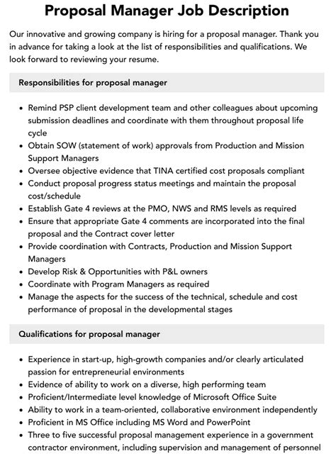 Proposal Manager Job Description Examples に対する画像結果