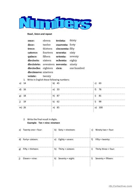 Numbers Worksheet English に対する画像結果
