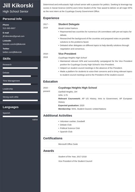 CV Examples for High School Students に対する画像結果