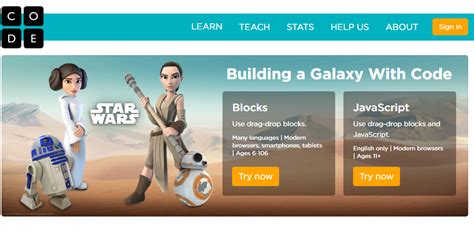 Toradh íomhá ar code.org star wars