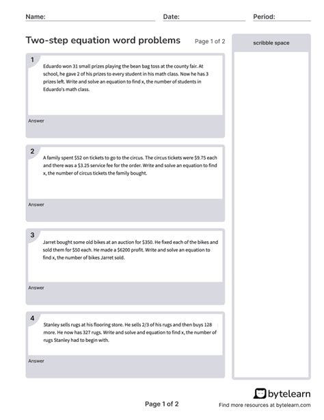 2 Step Word Problems Printable に対する画像結果