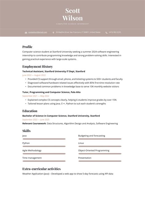 Image result for Computer Science Internship Resume