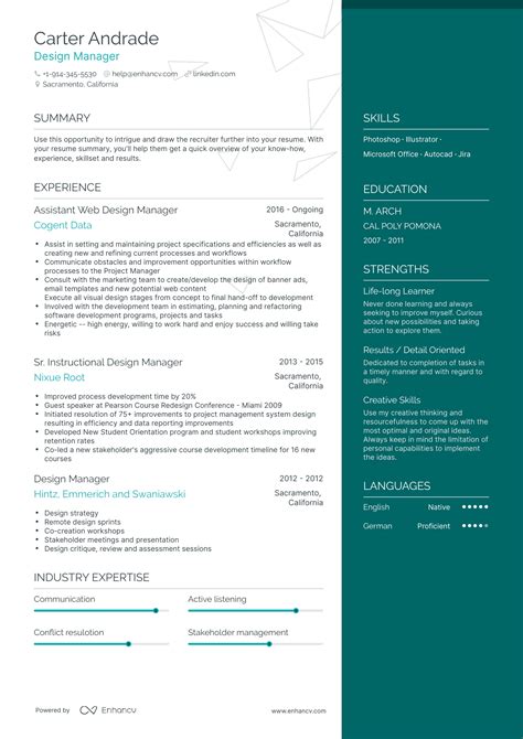 Design Manager Resume Examples に対する画像結果