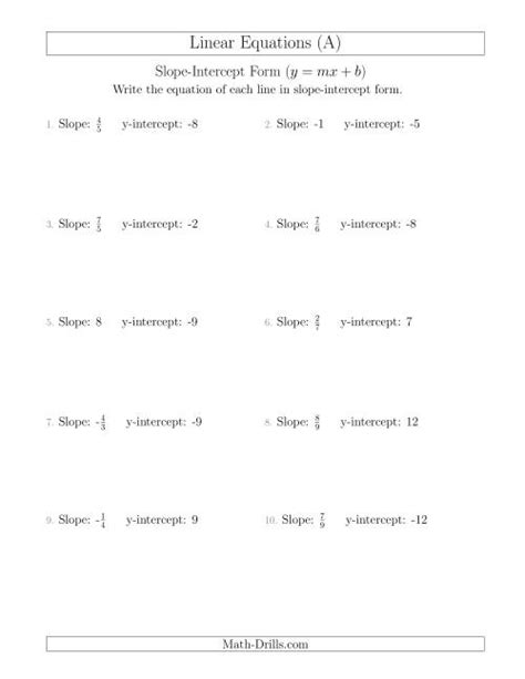 Image result for Slope Intercept Worksheets