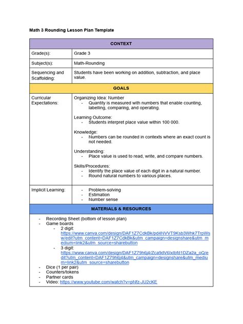 Rounding Numbers Lesson Plan PDF に対する画像結果