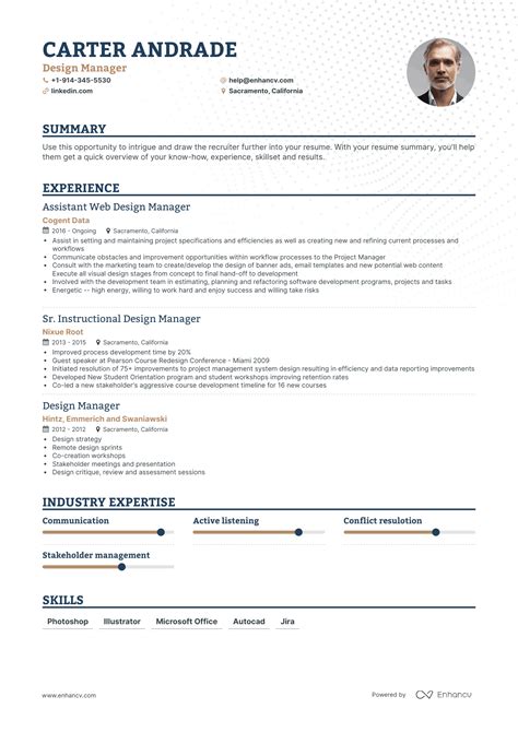 Design Manager Resume Examples に対する画像結果