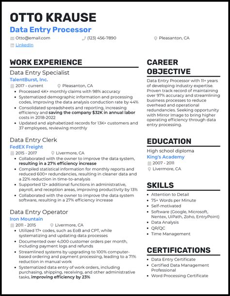 Toradh íomhá ar Data Entry Resume Examples